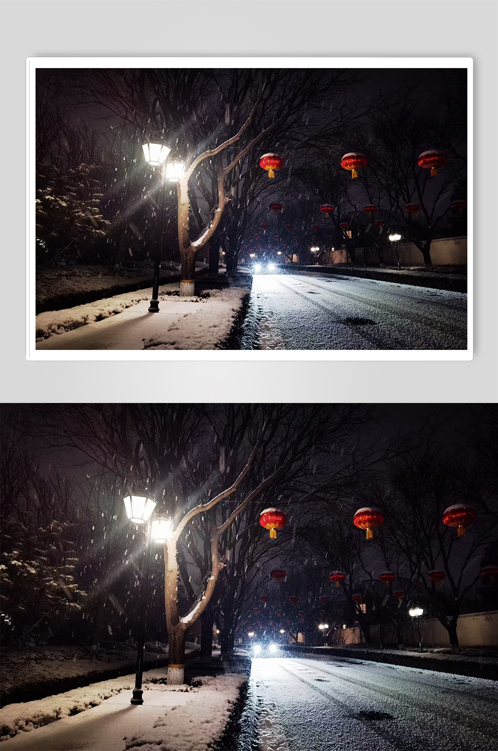 小区夜景别墅雪景夜景道路灯光摄影图片素材