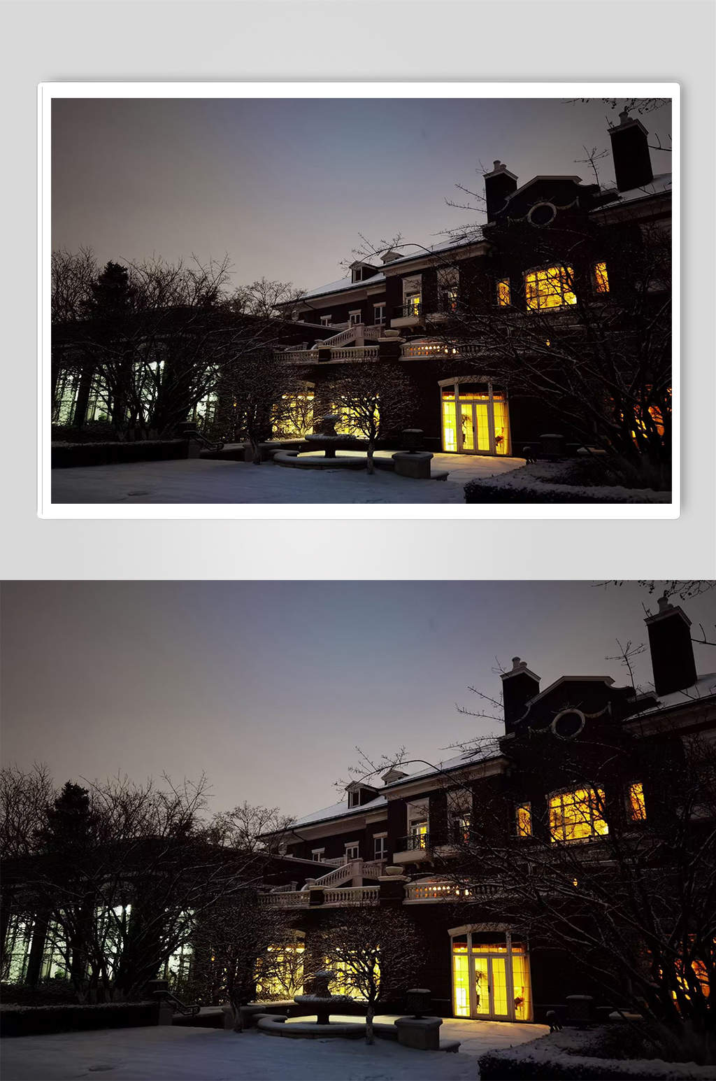 小区夜景别墅雪景夜景灯光摄影图片素材