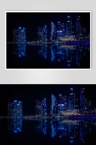 蓝色城市夜景现代城市繁华俯瞰街道摄影图片