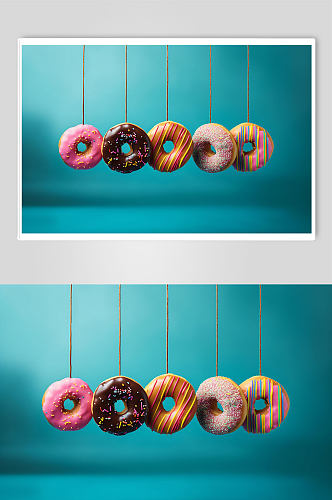 蓝色背景甜甜圈高端餐厅美食摄影图片