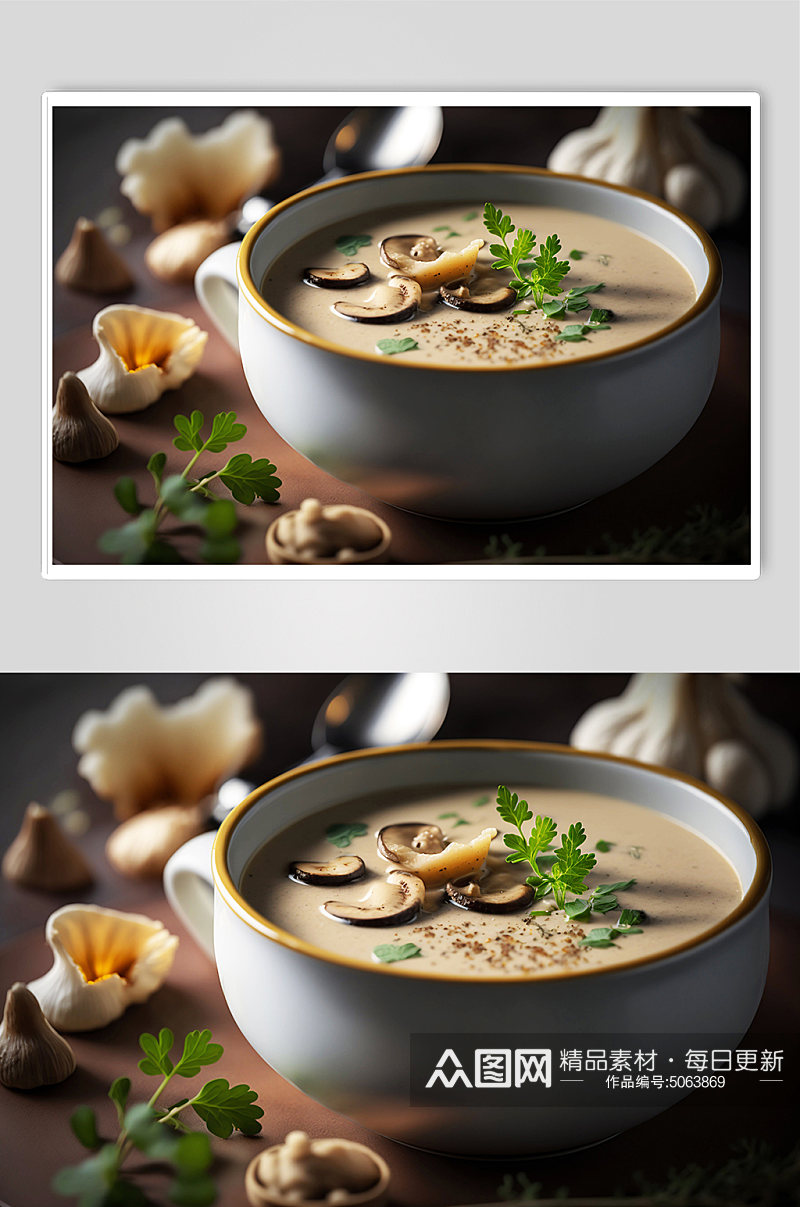 蘑菇牛奶鲜汤高端餐厅美食摄影图片素材