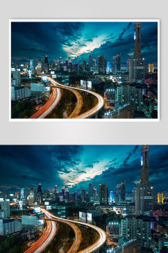 现代城市夜色桥梁立交桥道路摄影图片