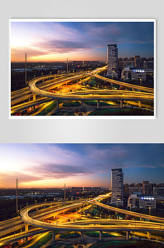 俯瞰夜景城市桥梁立交桥道路摄影图片