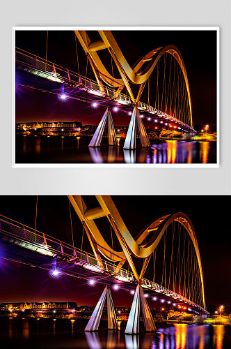 城市跨江桥梁立交桥道路光影立体摄影图片