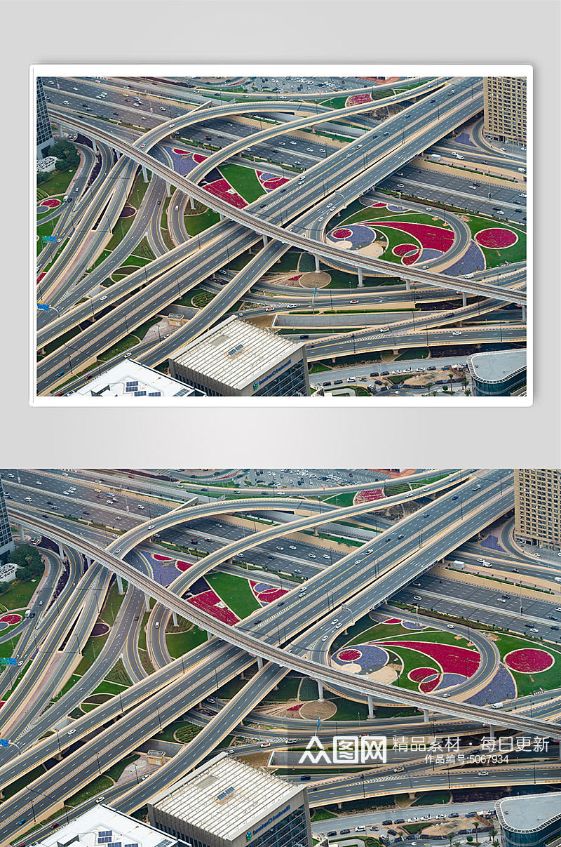 俯瞰城市桥梁立交桥道路光影立体摄影图片素材