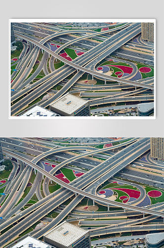 俯瞰城市桥梁立交桥道路光影立体摄影图片