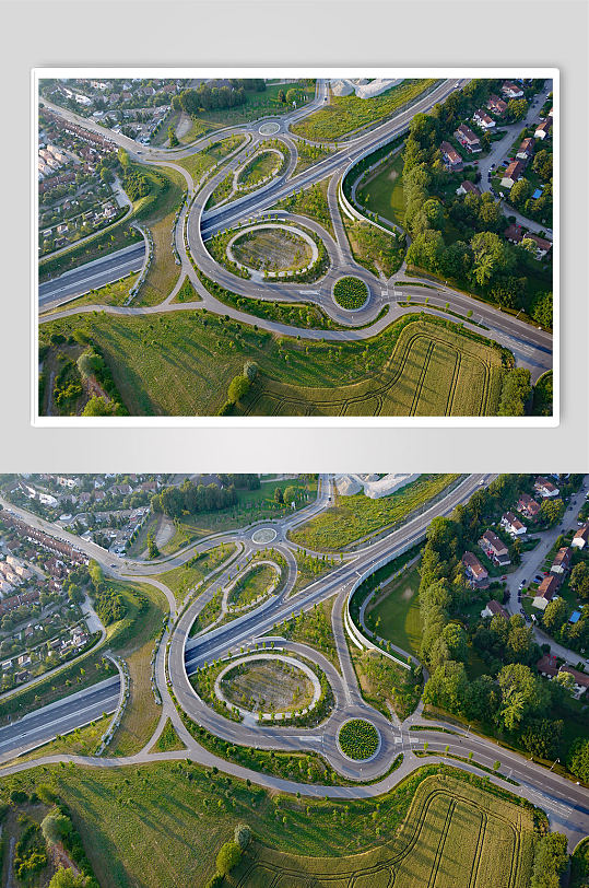 城市绿化带桥梁立交桥道路光影立体摄影图片