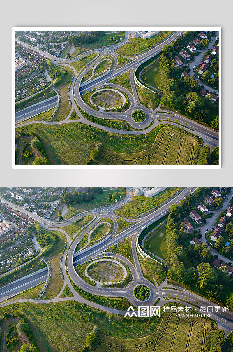 城市绿化带桥梁立交桥道路光影立体摄影图片素材