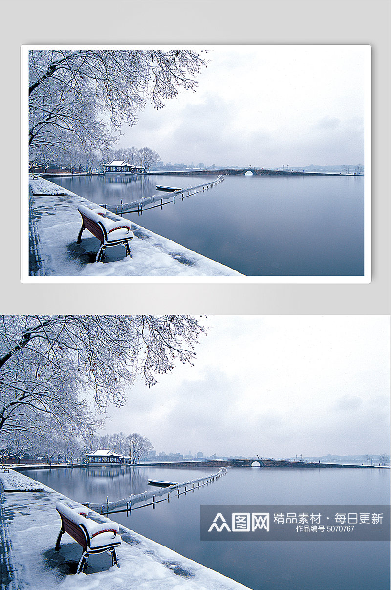 冬季城市白雪桥梁道路光影立体摄影图片素材