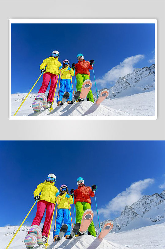 家庭冬季冰雪运动高山滑雪体育锻炼摄影图片