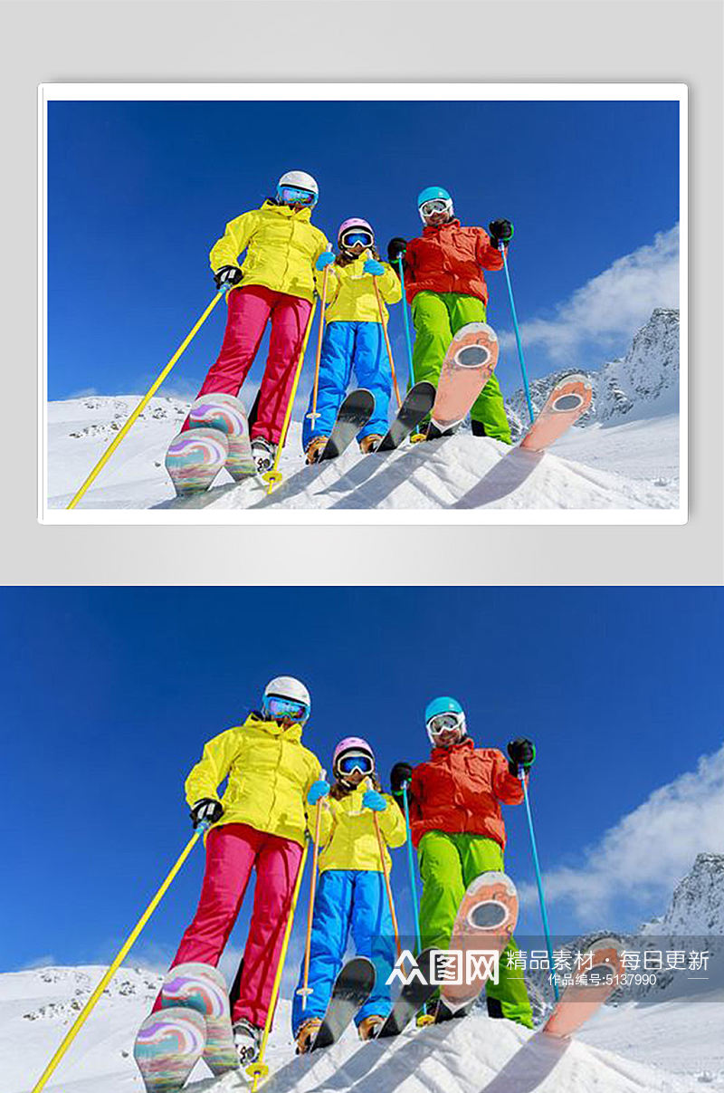 家庭冬季冰雪运动高山滑雪体育锻炼摄影图片素材