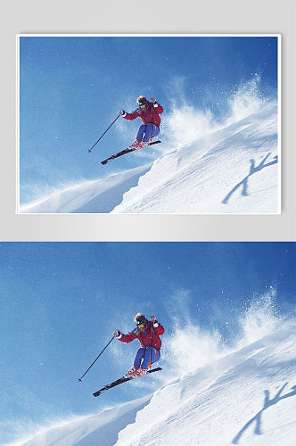 冬季挑战冰雪运动高山滑雪体育锻炼摄影图片