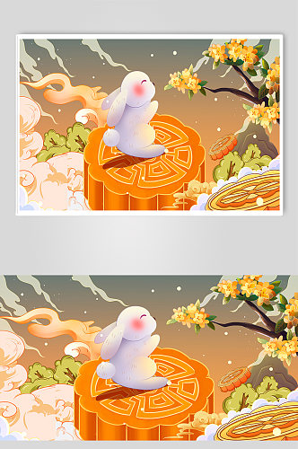 中秋兔子望月数字艺术图片