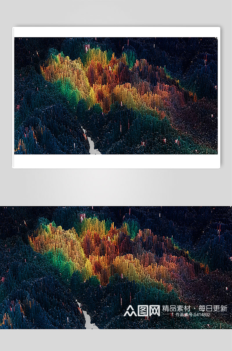 彩色山间森林造型艺术光效数字艺术图片素材