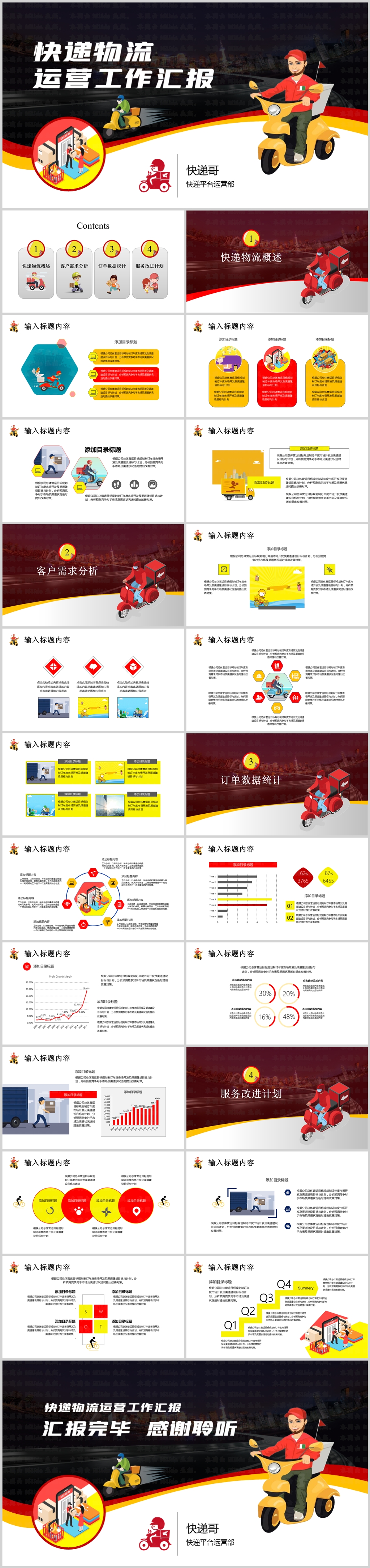 藍(lán)紅黃風(fēng)快遞物流運(yùn)營工作匯報PPT模板素材