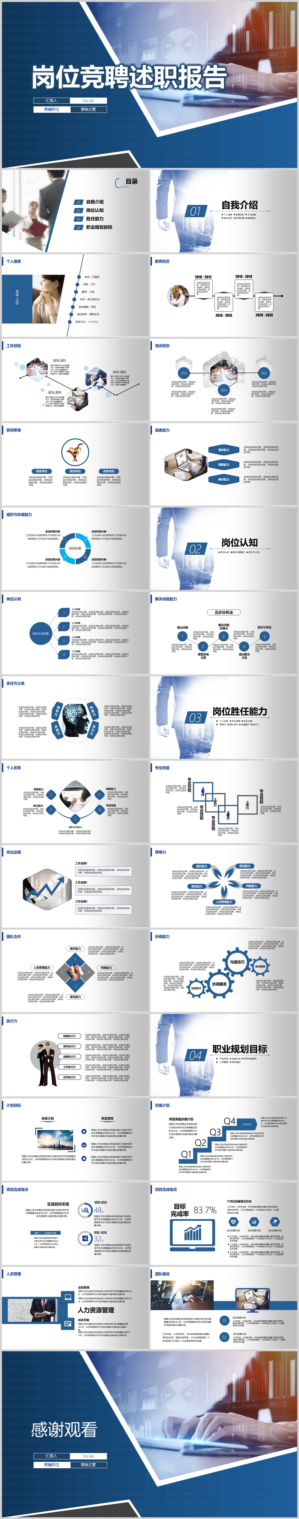 蓝色渐变岗位述职竞聘工作报告PPT素材