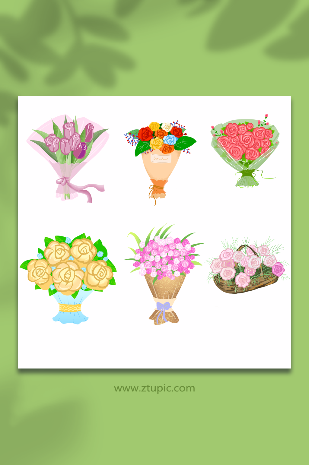 粉玫瑰红玫瑰花束元素插画素材