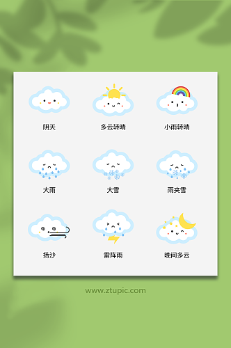 可爱表情卡通天气预报矢量插画元素