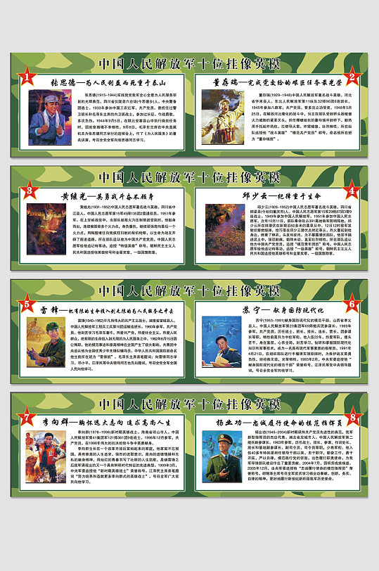 強軍十大英模掛象張思德董存瑞黃繼光