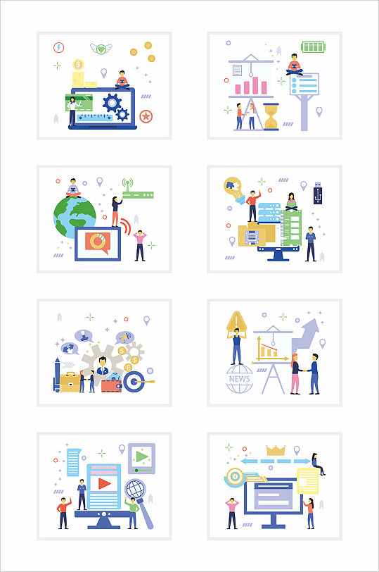 扁平化办公插画卡通画-众图网