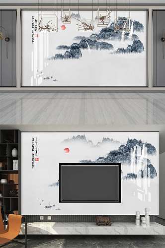 新中式禅意山水背景墙