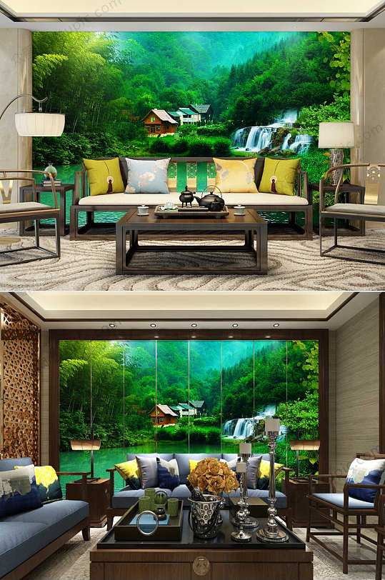 风景画山水背景墙-众图网