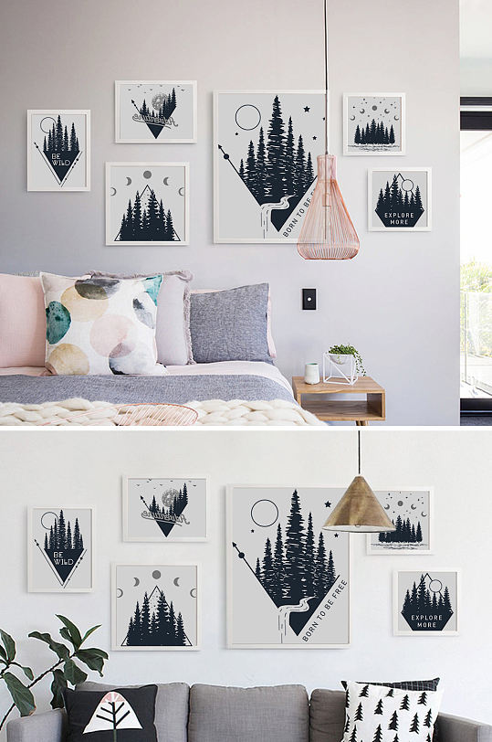 北欧简约风格抽象几何图案-众图网