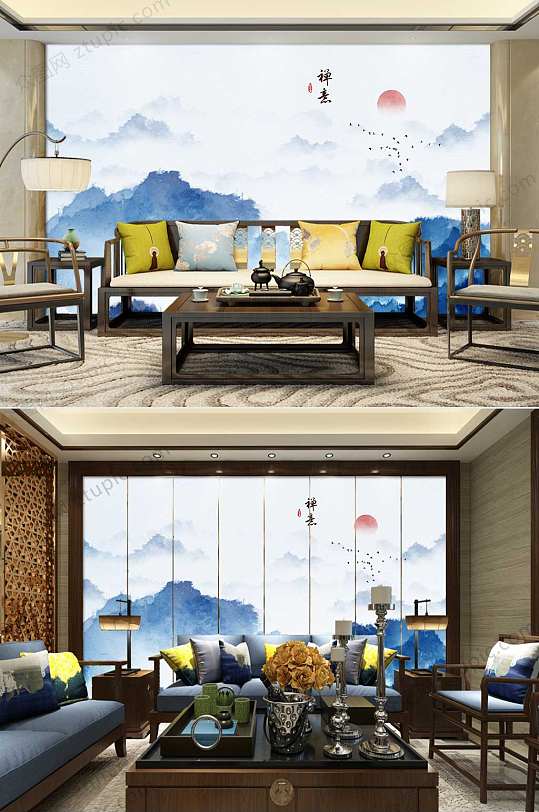 中式禅意山水-众图网