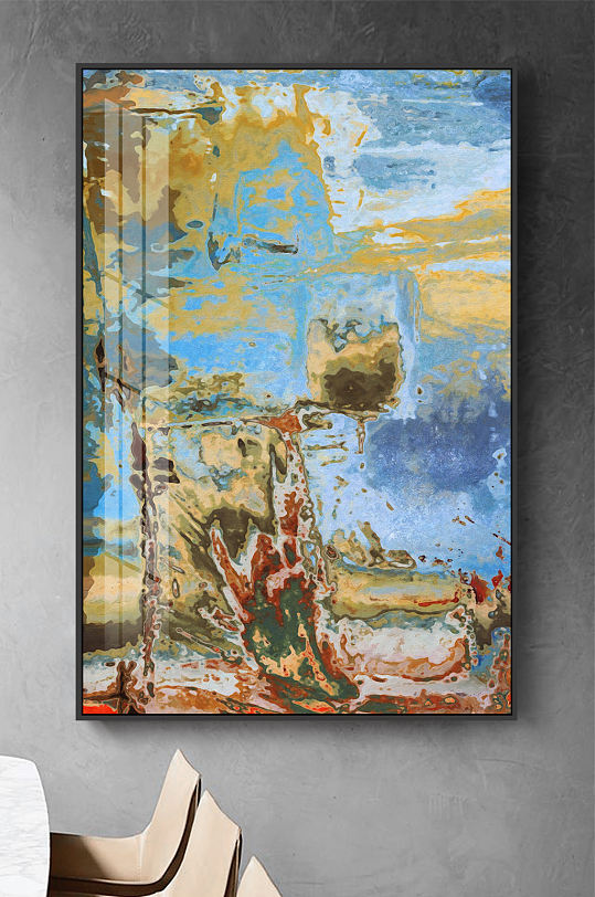 现代简约抽象蓝色笔触色块艺术油画装饰画