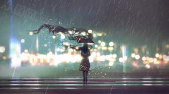 唯美女子打伞动态背景视频-众图网