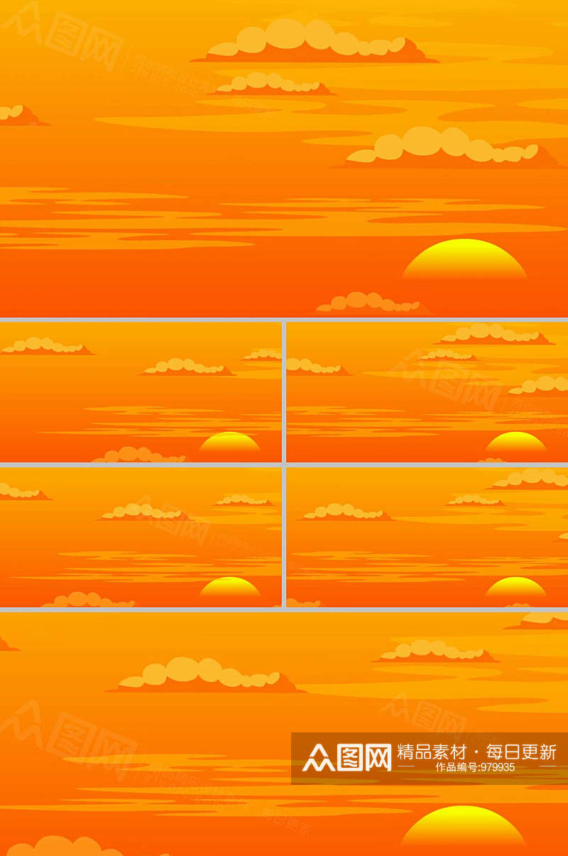 黄昏景色太阳卡通动画背景视频素材