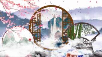 中国风格花瓣掉落舞台剧背景视频-众图网