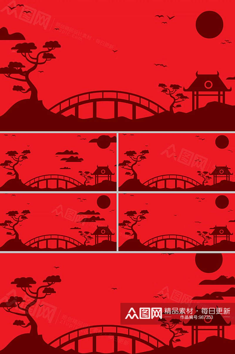 红色色调大气唯美卡通动画背景视频素材