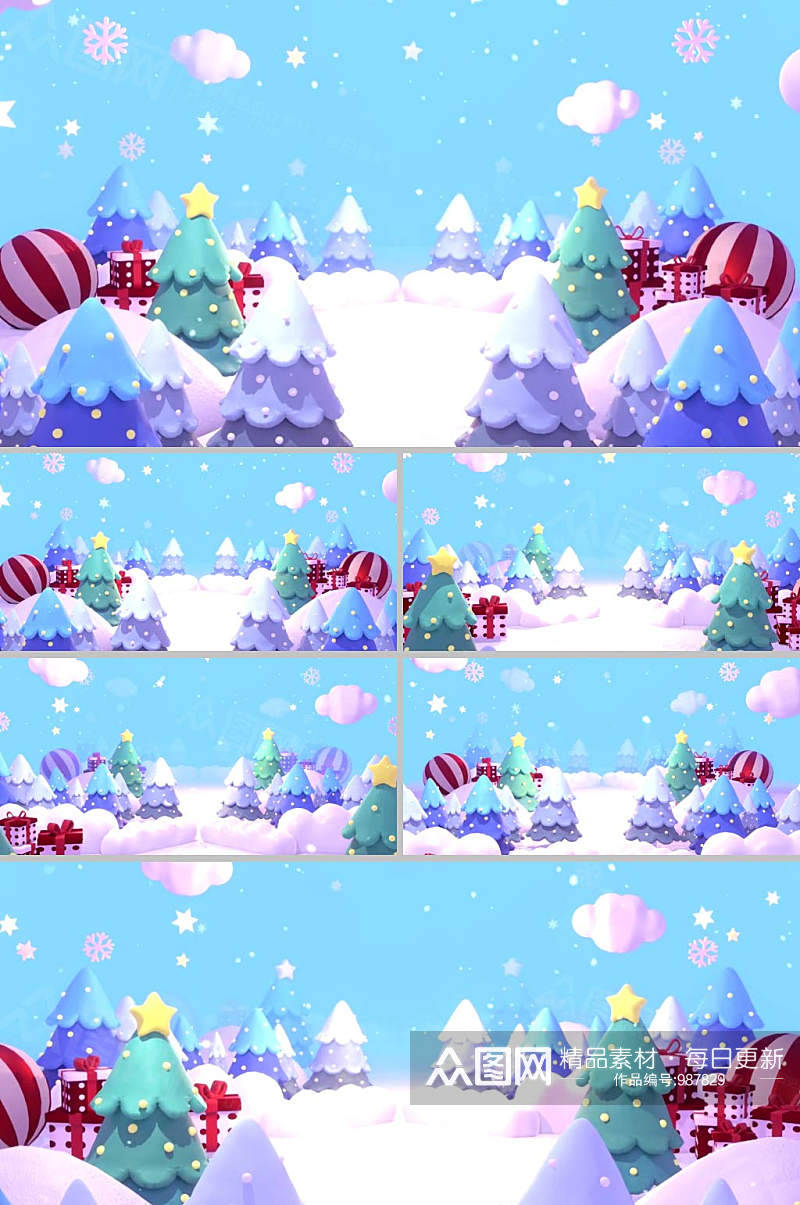 圣诞节唯美雪景雪人展示视频素材