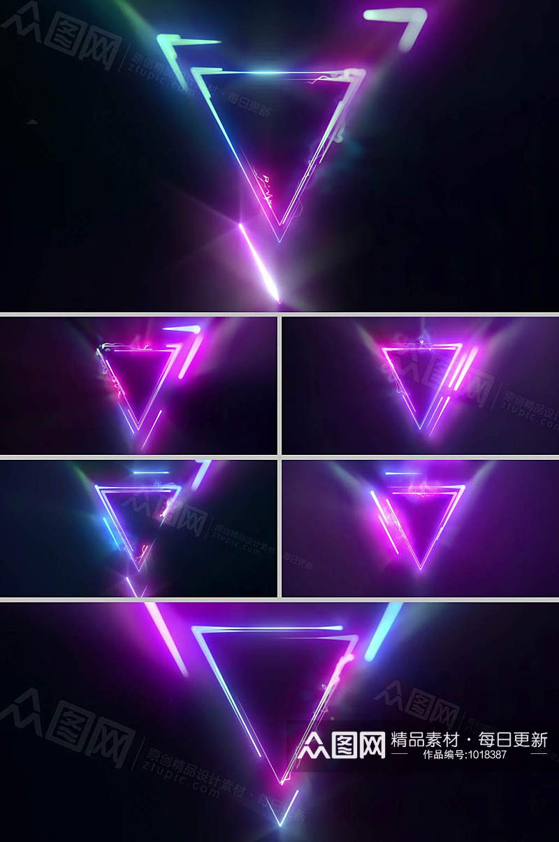 震撼紫色粒子线条三角形音乐视频素材