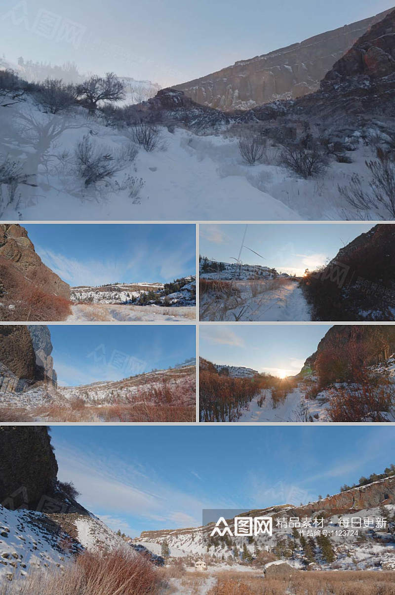 实拍行走在山间小路雪景后视频素材