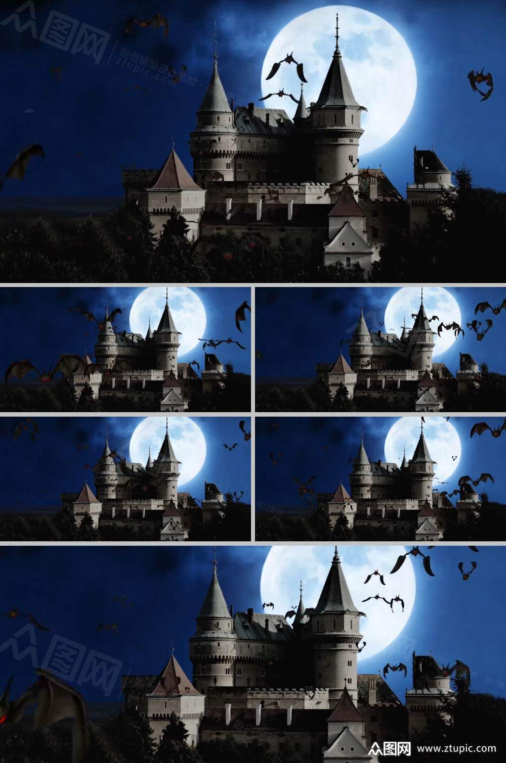 城堡蝙蝠飞舞黑暗展示背景视频