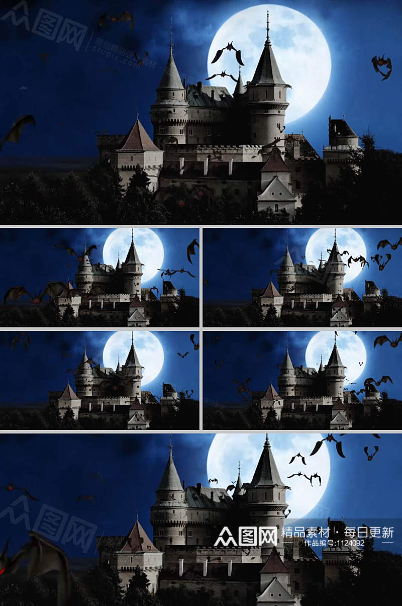 城堡蝙蝠飞舞黑暗展示背景视频素材