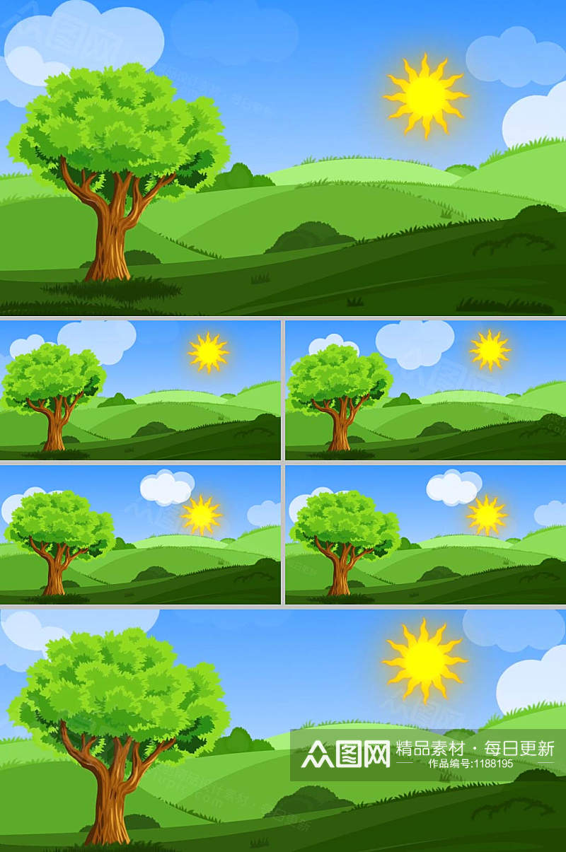 卡通大动画树木阳光动态背景视频素材