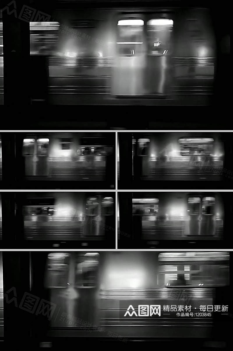 实拍地铁行驶黑白效果视频素材