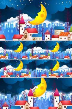 卡通动画月亮星星城市背景视频