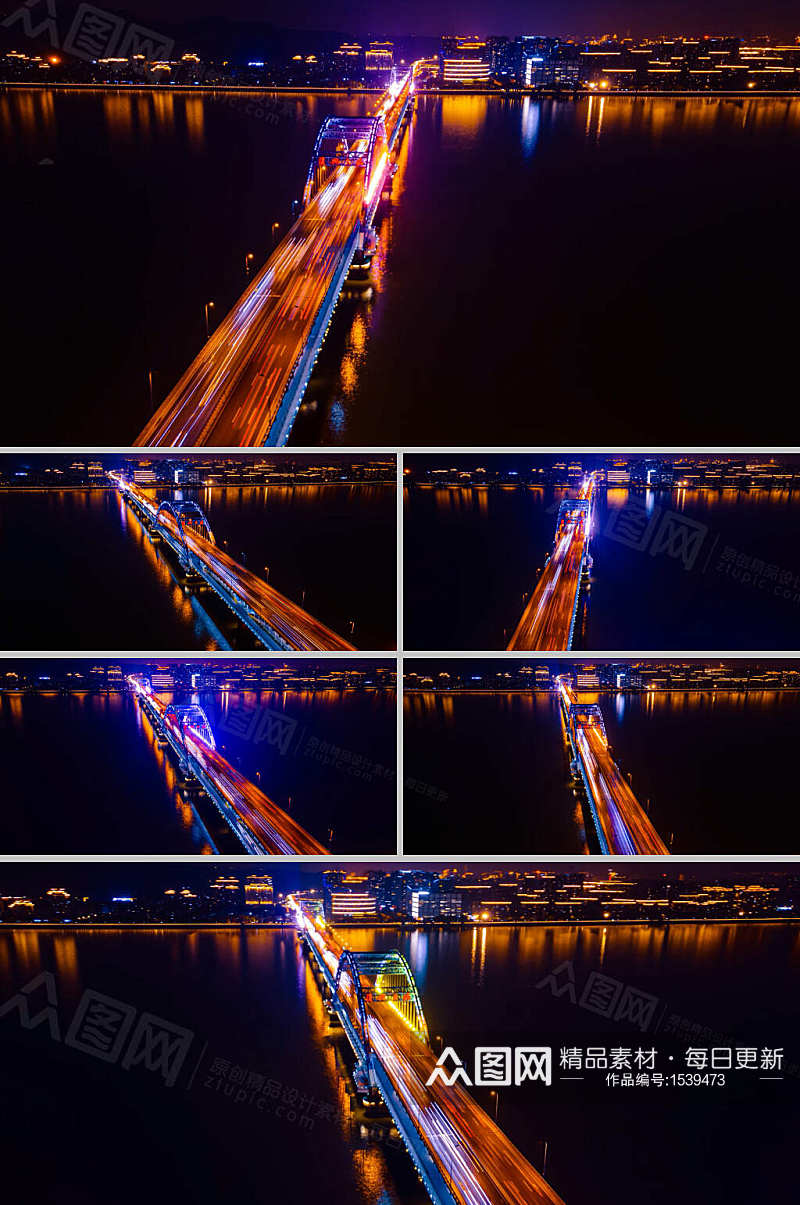 4K航拍延时俯瞰杭州复兴大桥车流素材