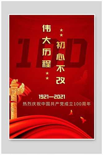 红色简约建党历史100周年海报