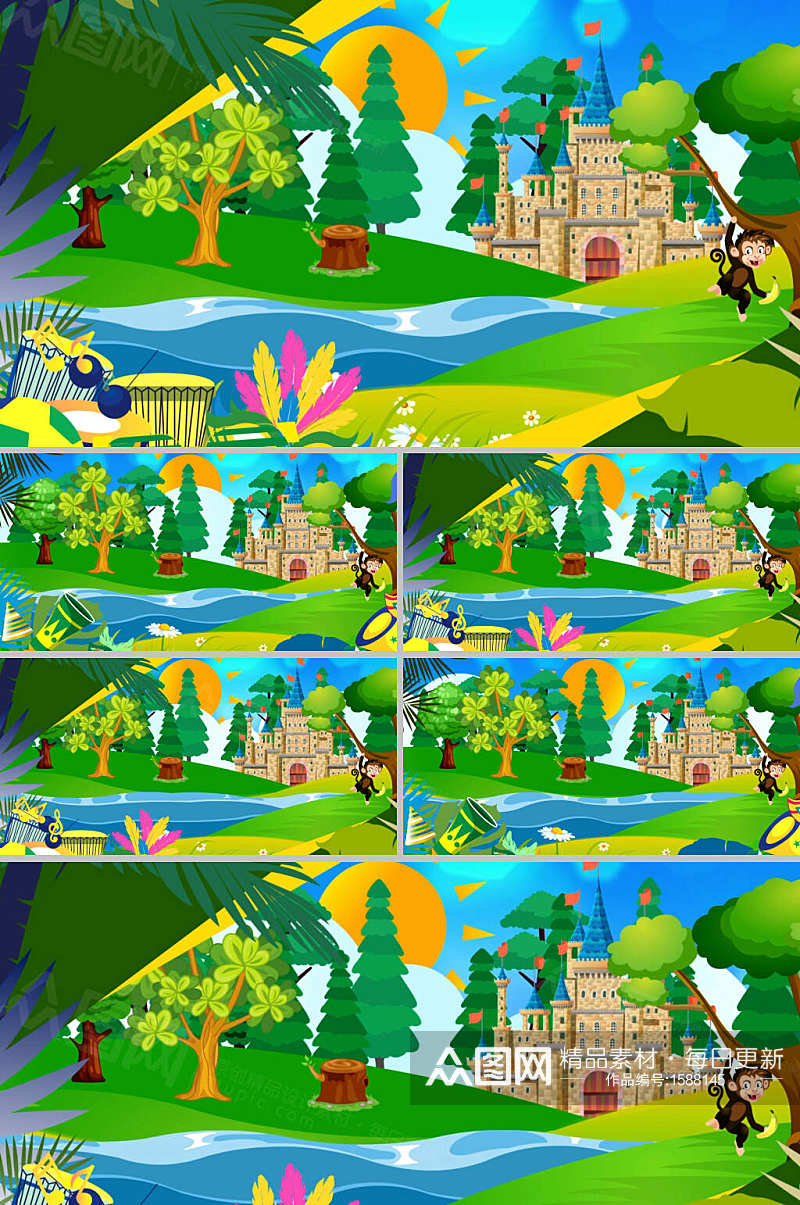 城堡太阳猴子卡通背景视频素材