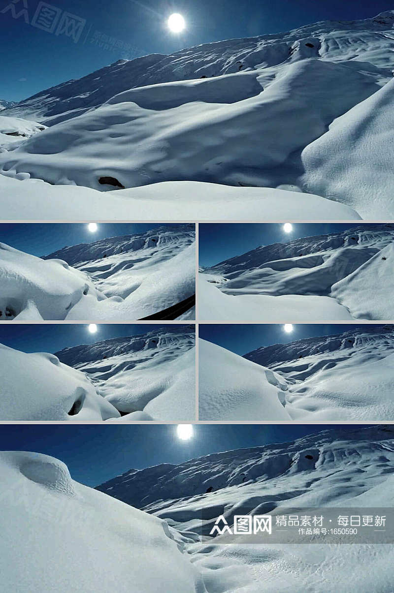 美丽的山上太阳下的雪景视频素材素材