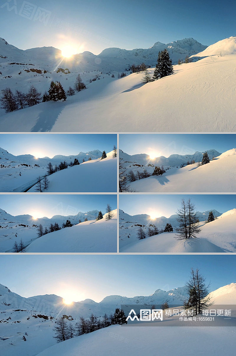震撼的日出下山脉的雪景视频素材素材