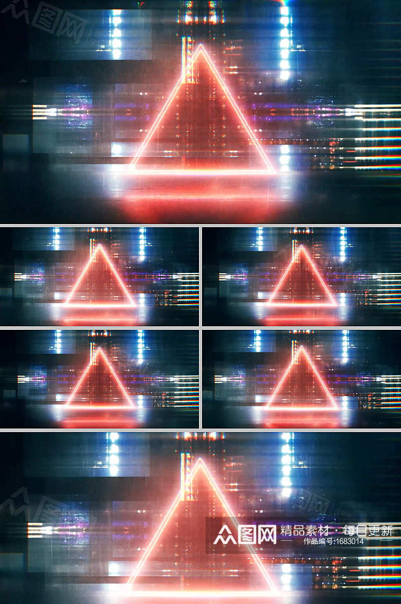 雨景城市红色三角形科技视频素材