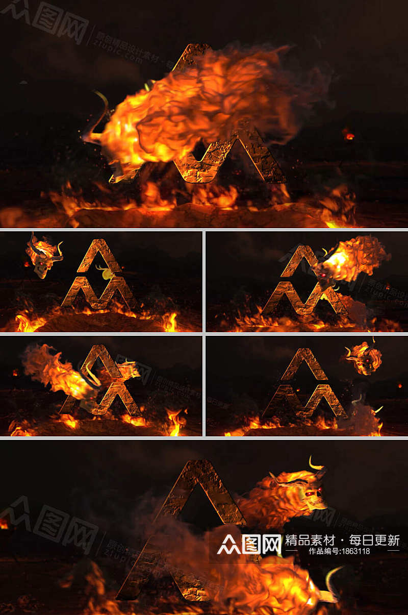 地狱之火燃烧LOGO火焰片头AE模板素材