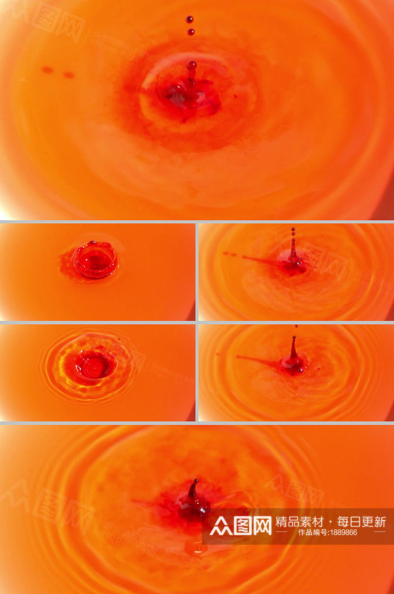 橙色水中水滴展示慢镜头视频素材