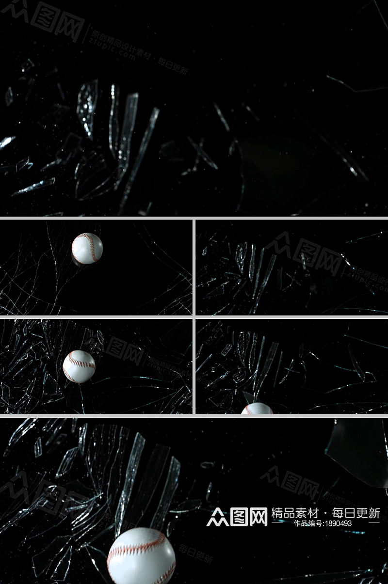 棒球击中玻璃碎开展示视频素材